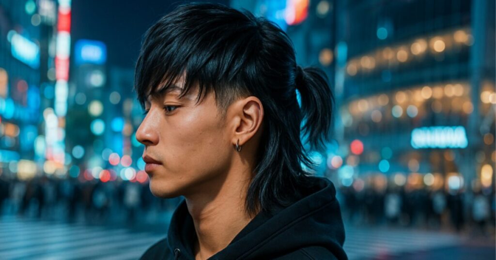 ミディアム・ロング・メンズ別ウルフカット×ポニーテールアレンジ